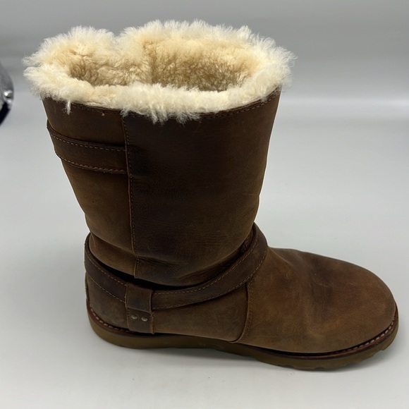 UGG - Australia Noira Chestnut Leather Buckle Pull On Sheepskin Boots Size 7 - Picture 14 of 15